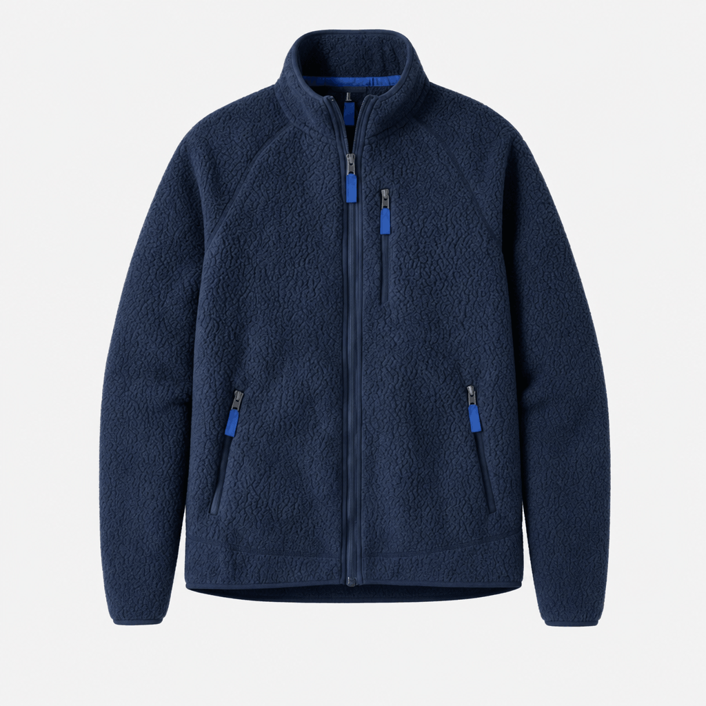 William Long Pile Sherpa Fleece Jacket – Full Zip High Stand Collar Chest Pocket Raglan Outerwear