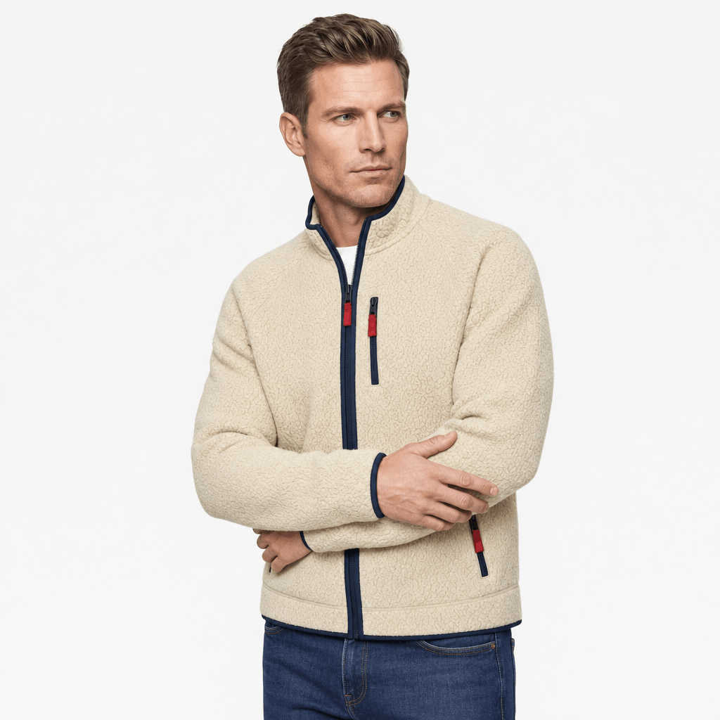 William Long Pile Sherpa Fleece Jacket – Full Zip High Stand Collar Chest Pocket Raglan Outerwear
