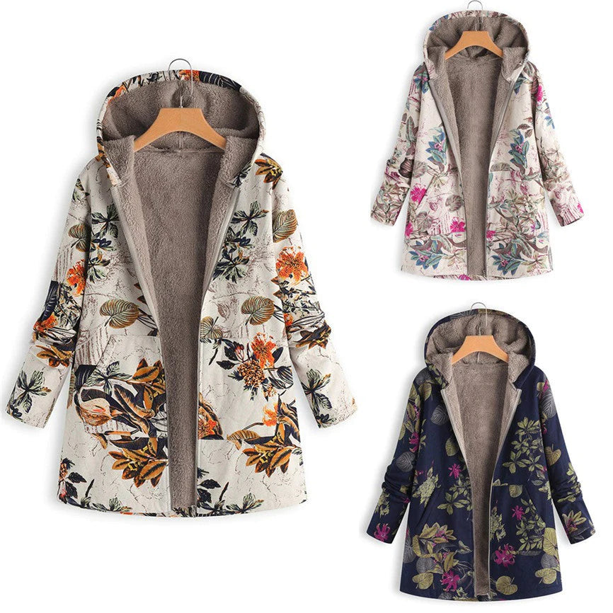 Bonnie | Hooded Floral Winter Plus Size Puffer Jacket