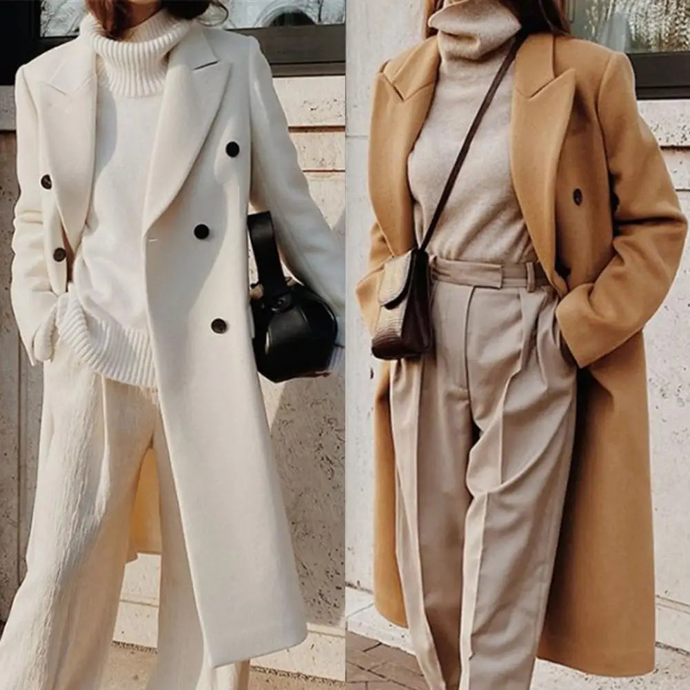 Women's Double-Breasted Wool Blazer Notched Lapel