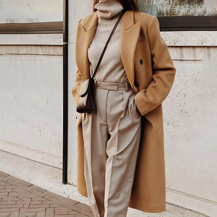Women's Double-Breasted Wool Blazer Notched Lapel