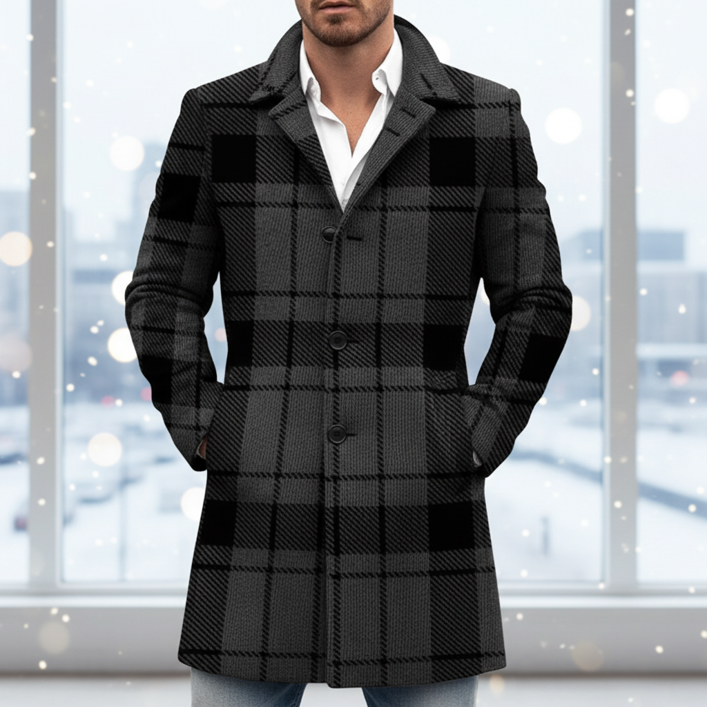 Men's Wool Blend Check Overcoat | Smart Tailored Coat