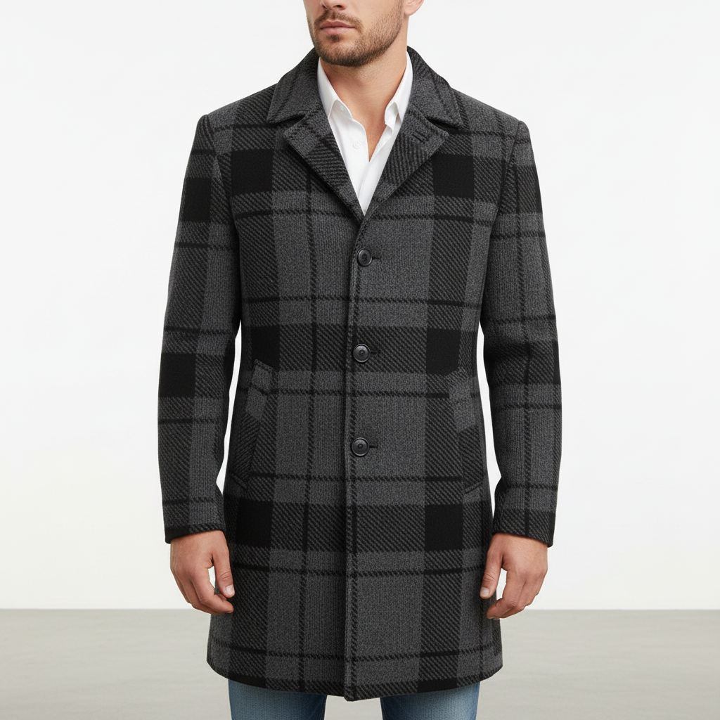 Men's Wool Blend Check Overcoat | Smart Tailored Coat