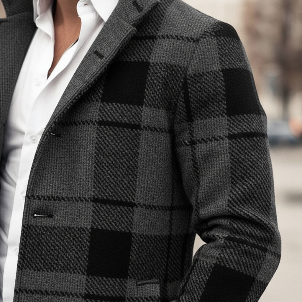 Men's Wool Blend Check Overcoat | Smart Tailored Coat