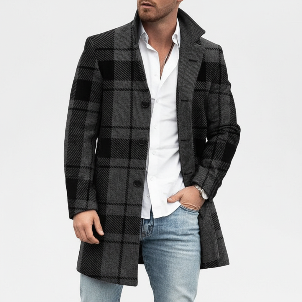 Men's Wool Blend Check Overcoat | Smart Tailored Coat