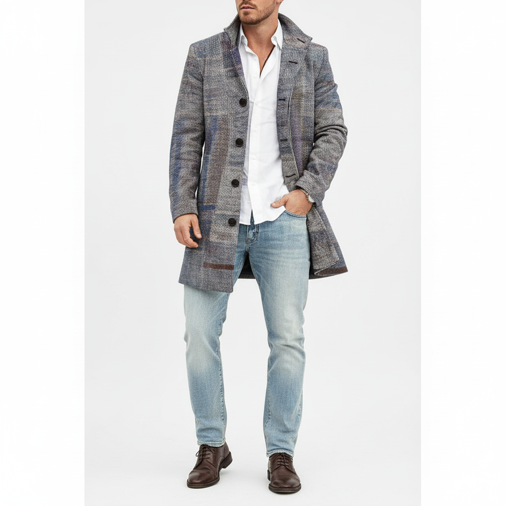 Men's Wool Blend Check Overcoat | Smart Tailored Coat