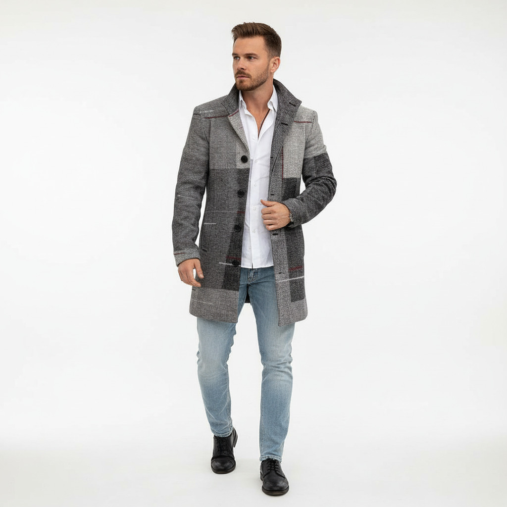 Men's Wool Blend Check Overcoat | Smart Tailored Coat