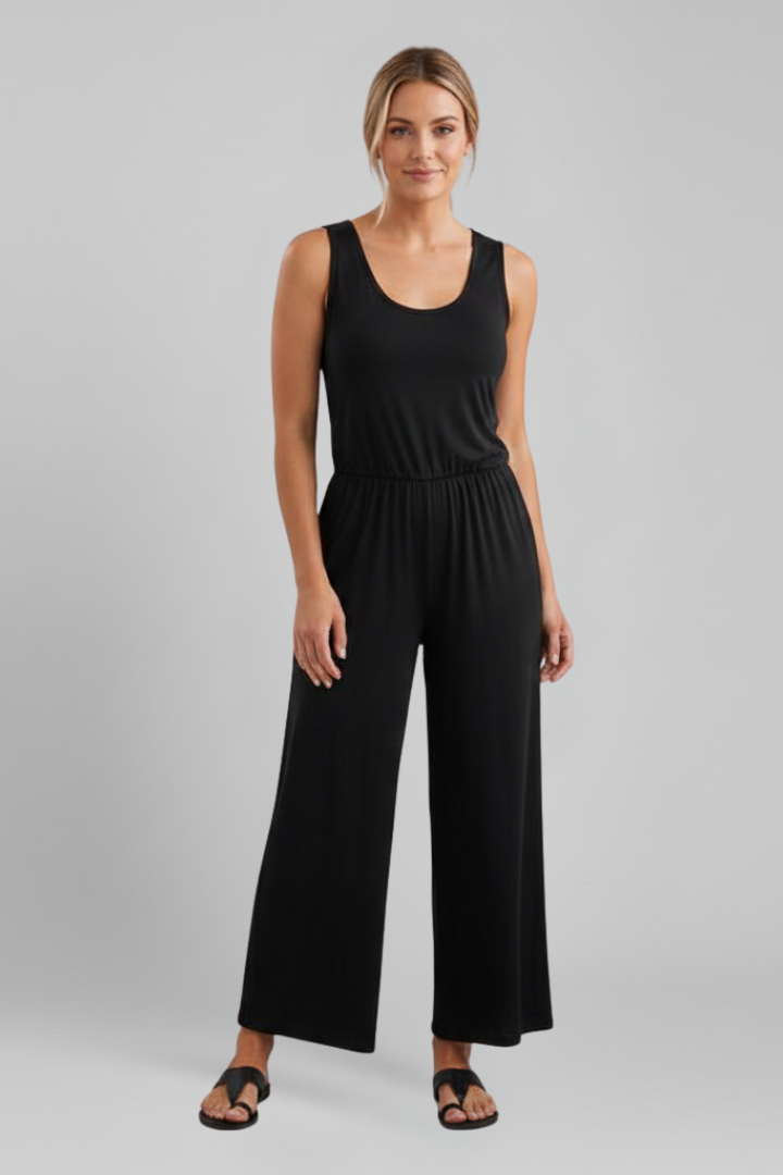 Women's Sleeveless Wide-Leg Jumpsuit with Scoop Neck and Elastic Waist – Relaxed Summer Casual Wear