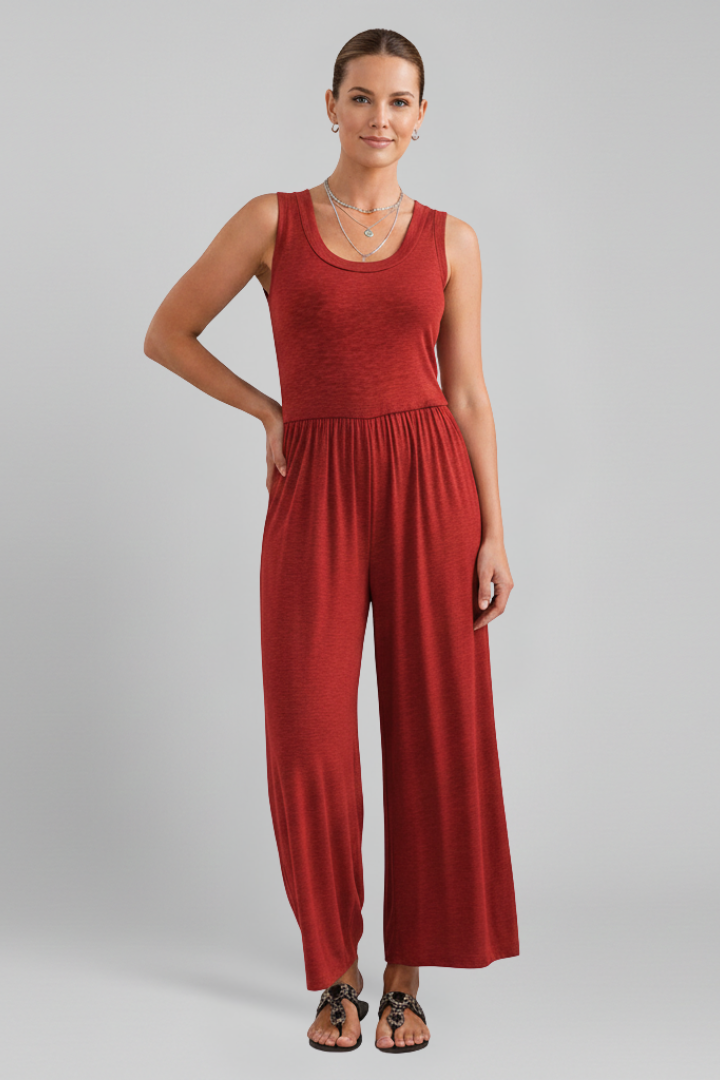 Women's Sleeveless Wide-Leg Jumpsuit with Scoop Neck and Elastic Waist – Relaxed Summer Casual Wear