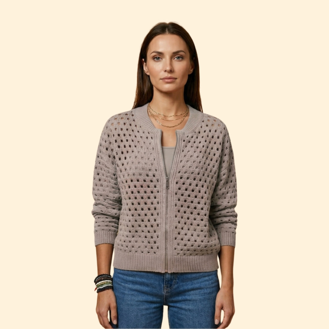 Women's Textured Knit Zip Cardigan