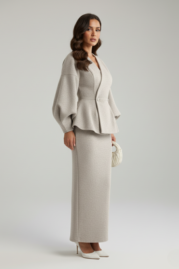 Women’s Peplum Jacket & Maxi Skirt Suit Set
