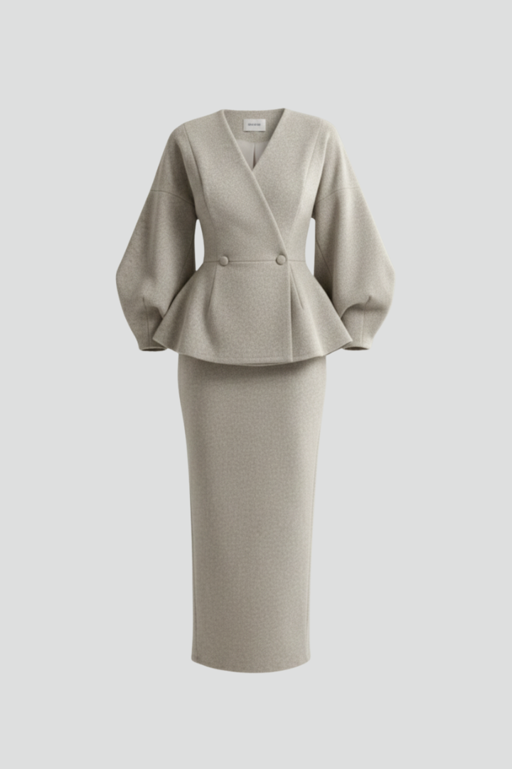 Women’s Peplum Jacket & Maxi Skirt Suit Set