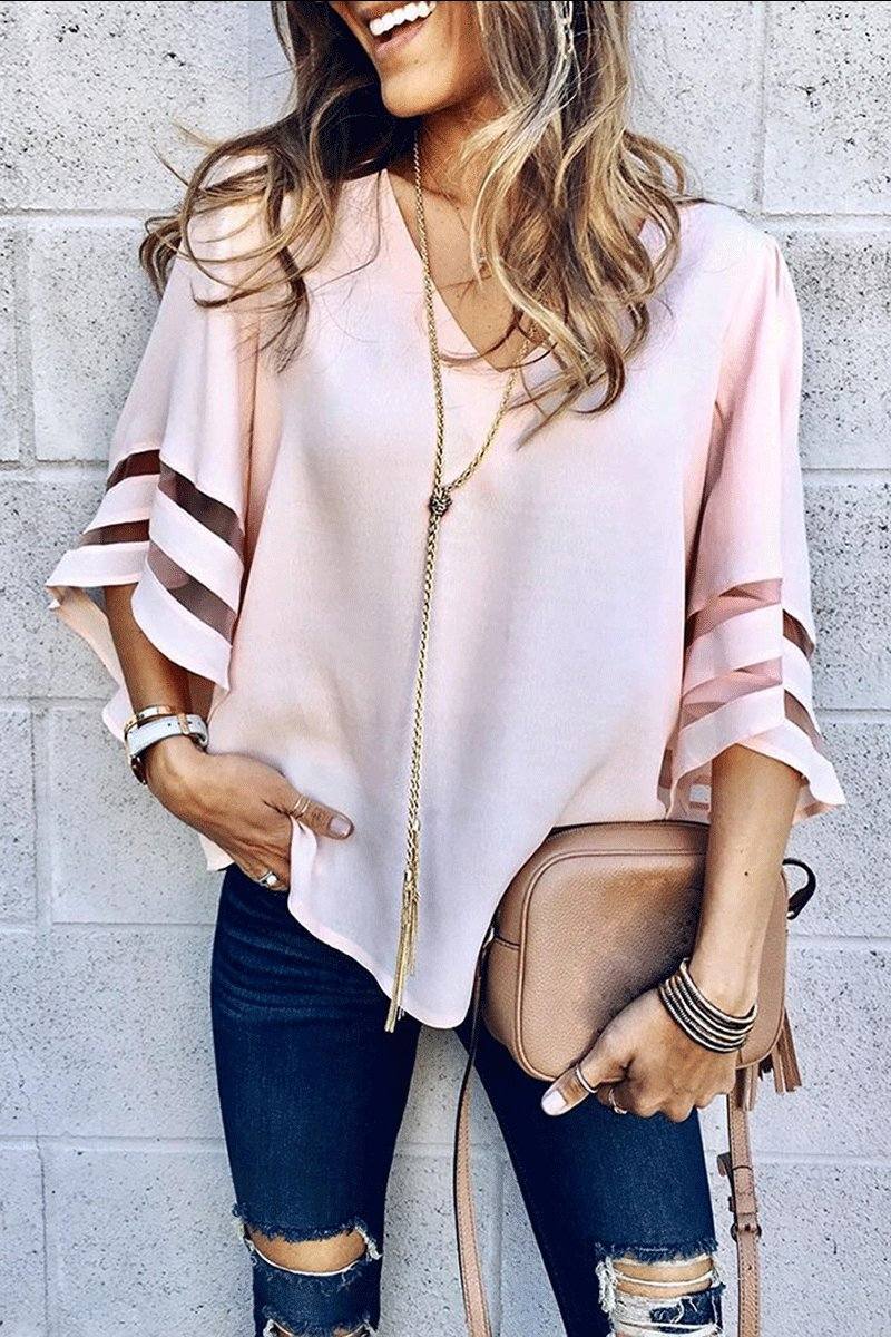 Xiomara | Bell Sleeve Mesh Blouse