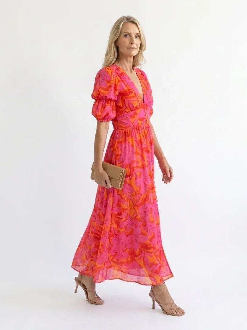 Griselda | Floral Puff Sleeve Midi Dress
