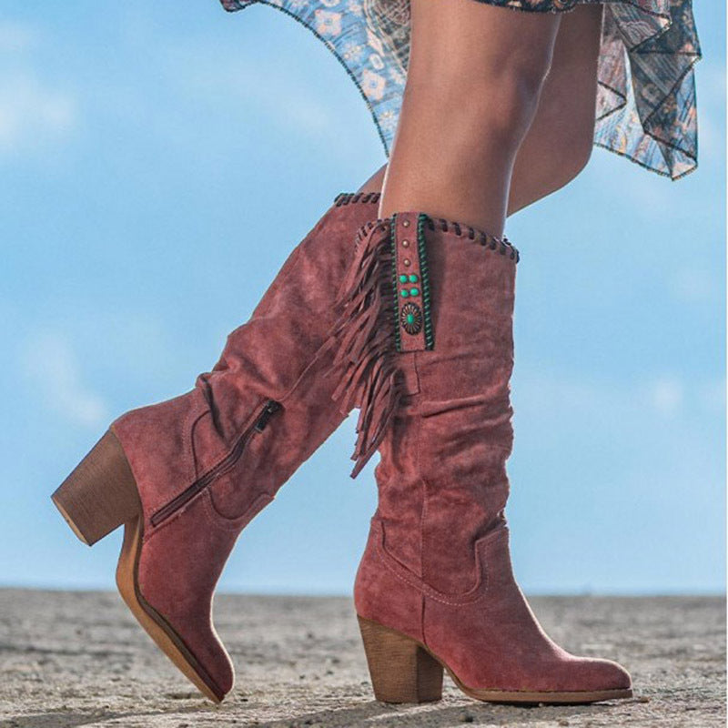 Scarlett | Suede Fringe Western Knee-High Boots