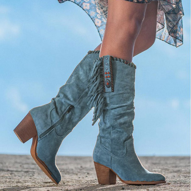 Scarlett | Suede Fringe Western Knee-High Boots