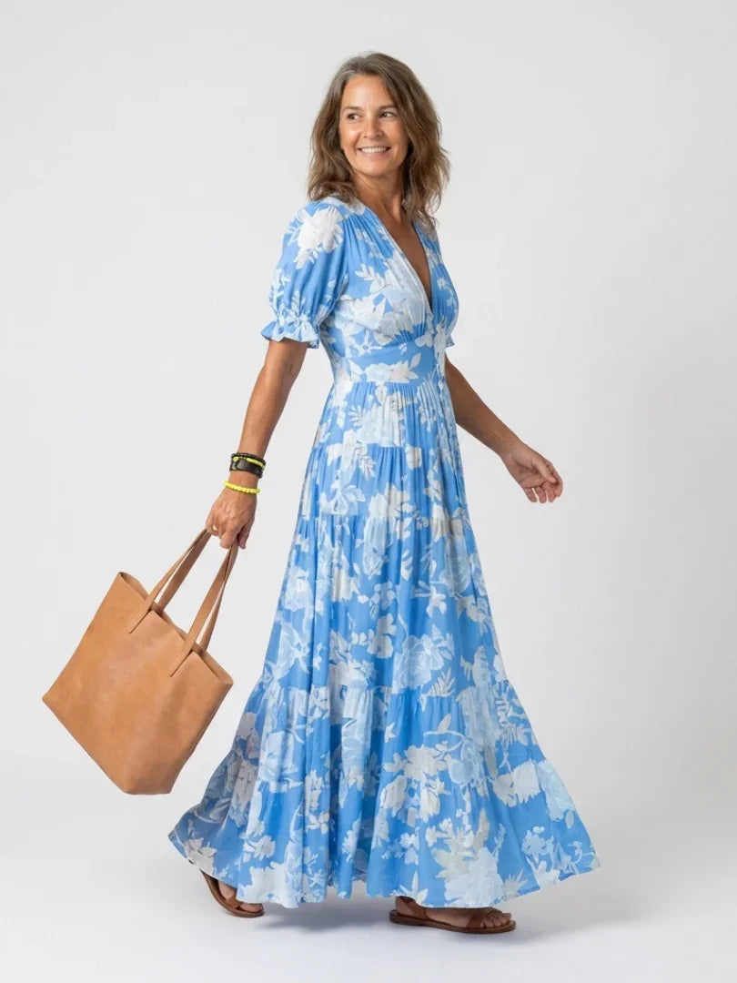 Lucienne | Floral Short-Sleeve Midi Dress