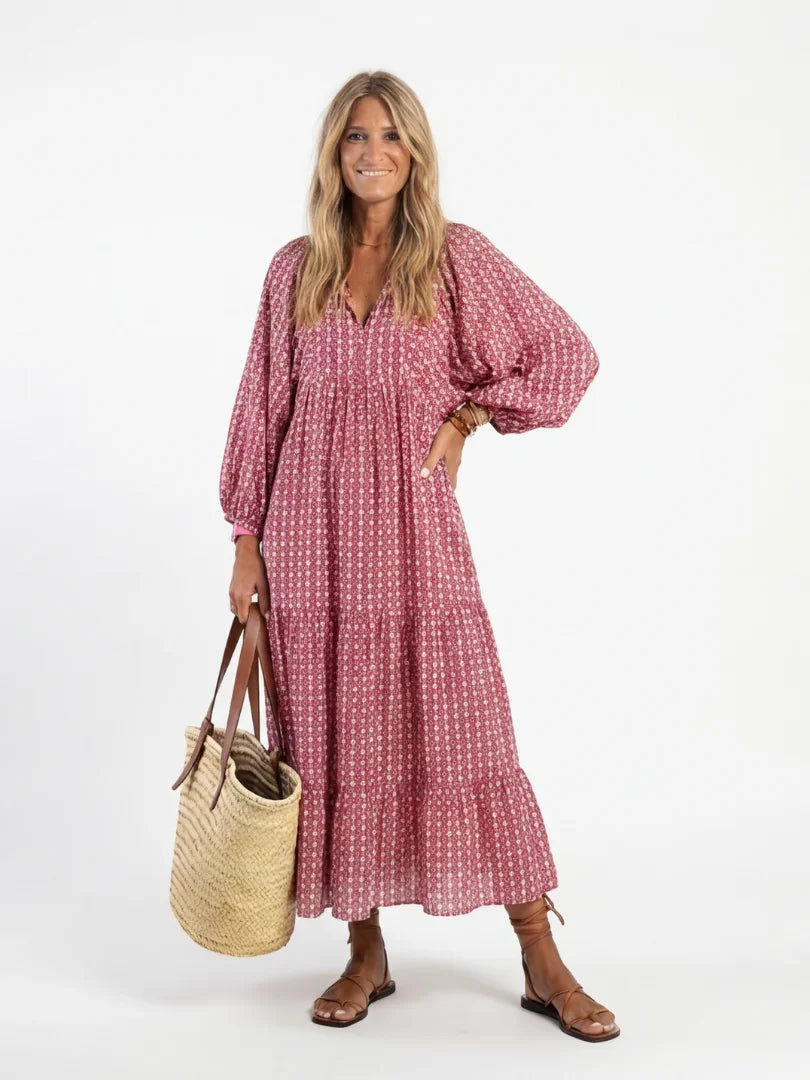 Zelie | Geometric Print Long-Sleeve Midi Dress