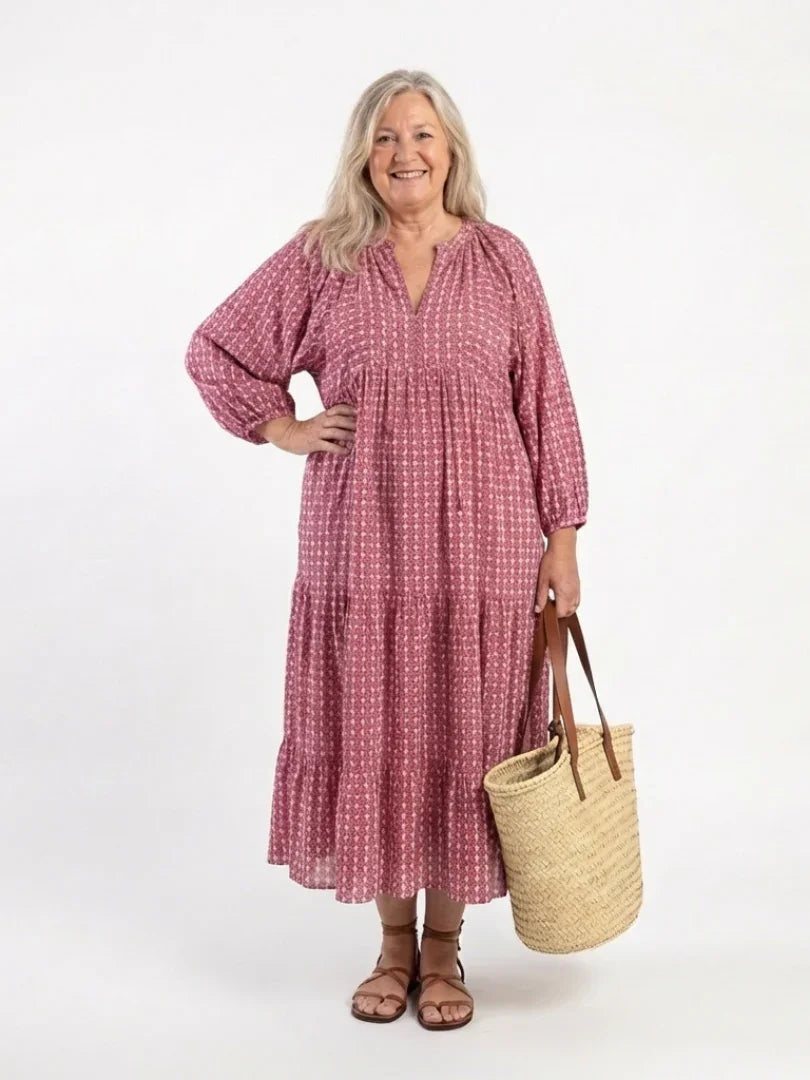 Zelie | Geometric Print Long-Sleeve Midi Dress