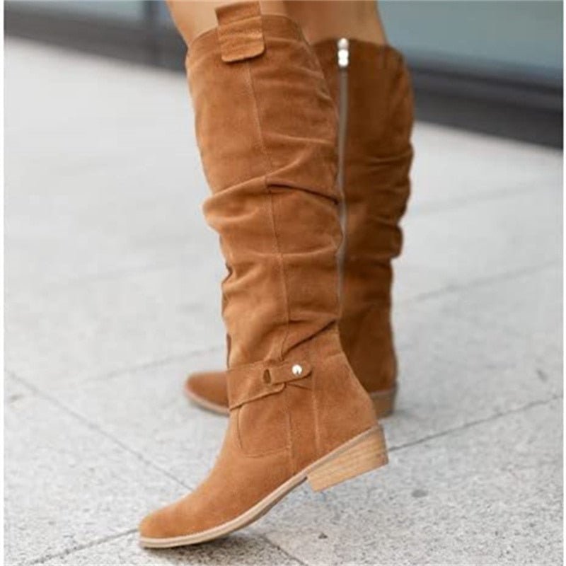 Women's Knee High Slouch Boots | Pull-On Block Heel