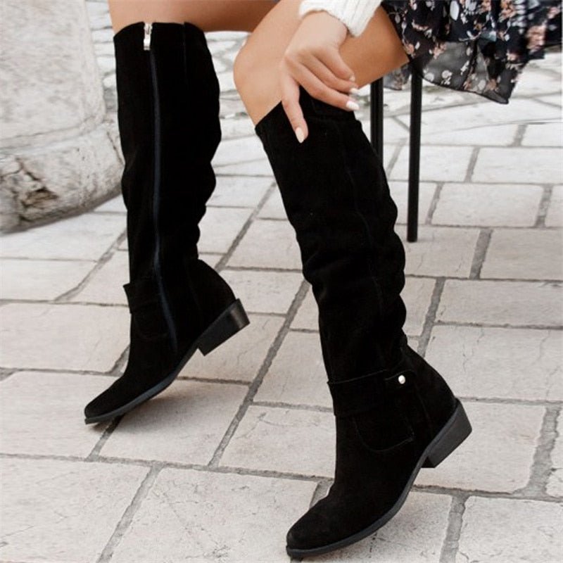 Women's Knee High Slouch Boots | Pull-On Block Heel