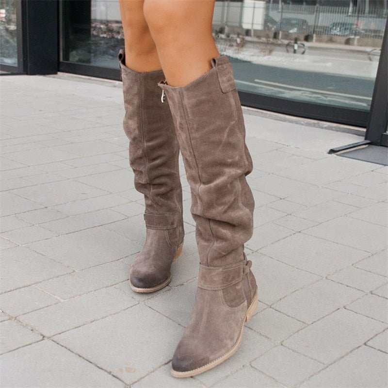 Women's Knee High Slouch Boots | Pull-On Block Heel