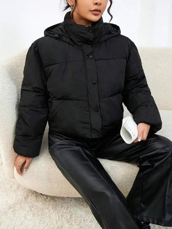 Women's Cropped Puffer Jacket | Hooded Winter Coat