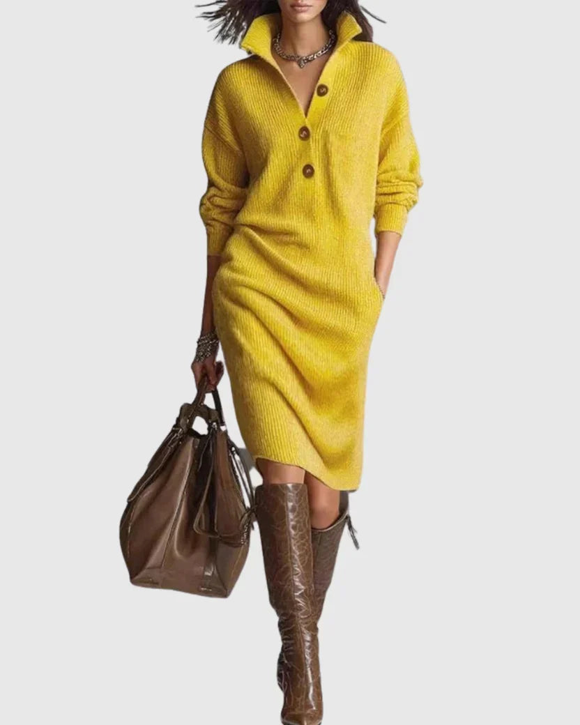 Women's Knit Midi Dress | Long Sleeve Collared Sweater Dress