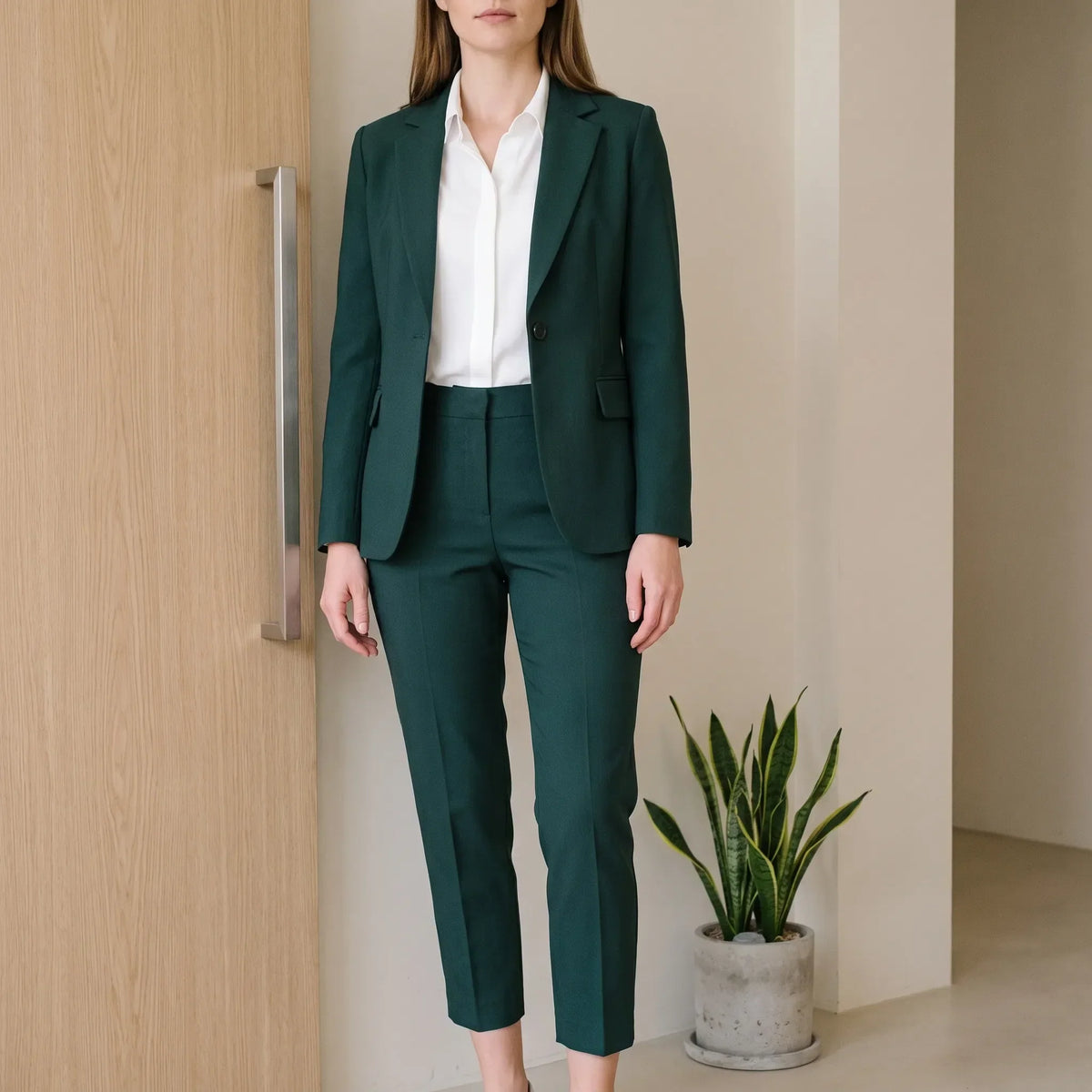 Women's Single-Breasted Trouser Suit with Notched Lapel