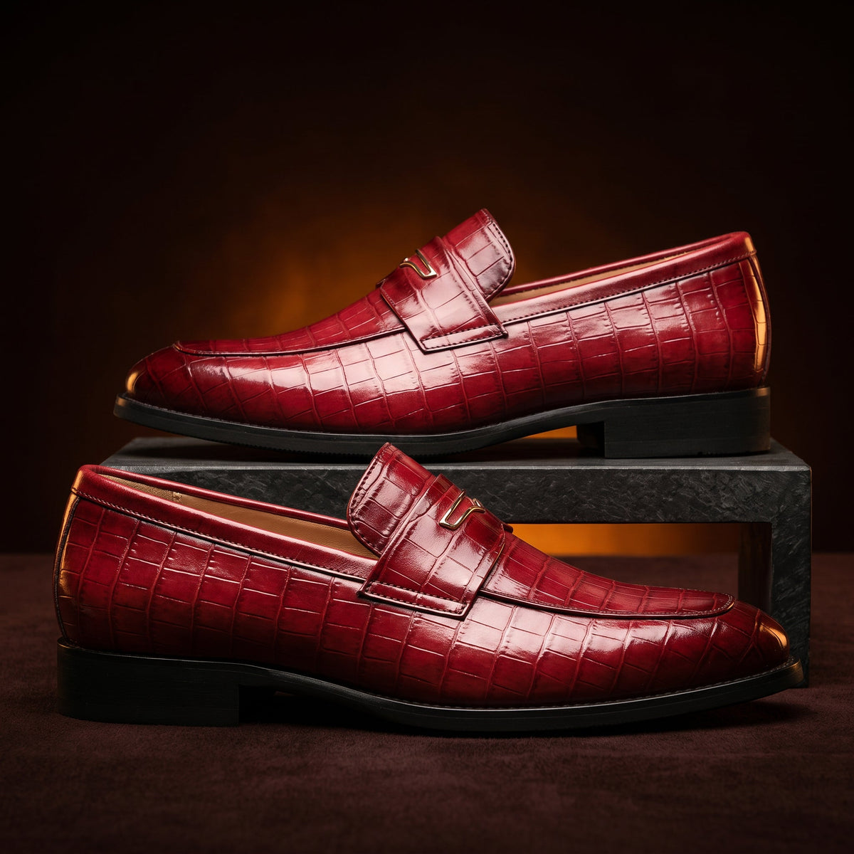 Xander - Men's Crocodile-Embossed Penny Loafers