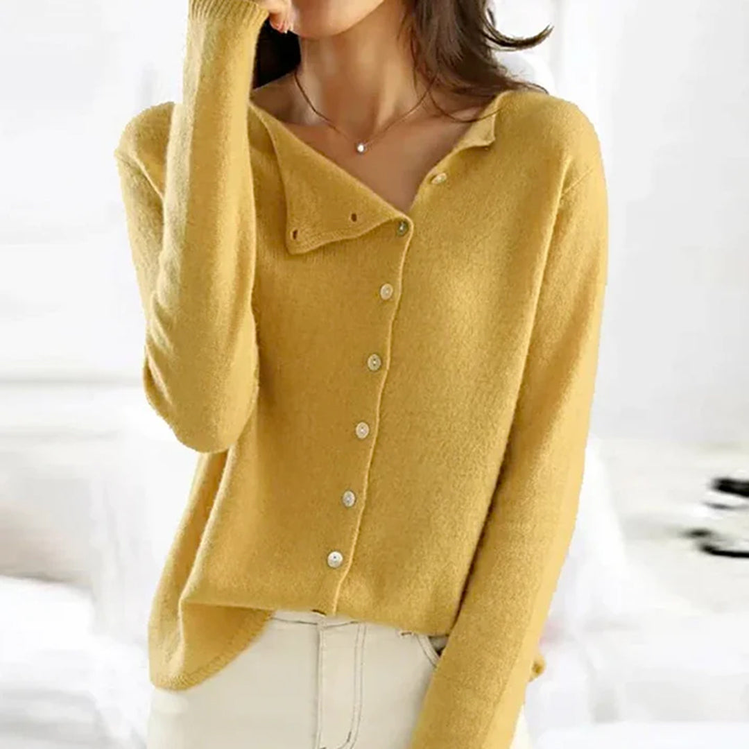 Women's Elegant Fine Knit Cardigan – Classic Round Neck Button-Up Sweater with Long Sleeves for Smart Casual Wear