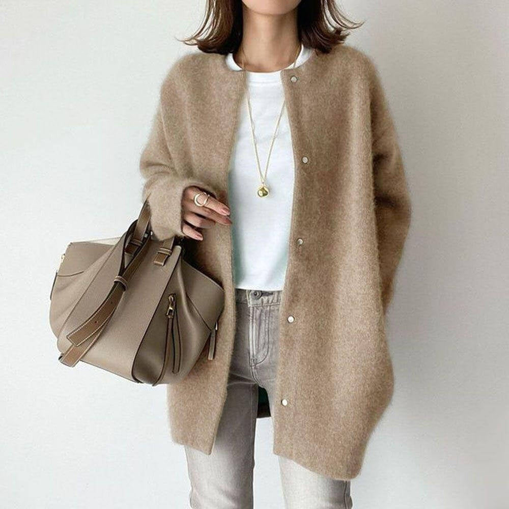 Women's Oversized Soft Knit Cardigan with Button Closure