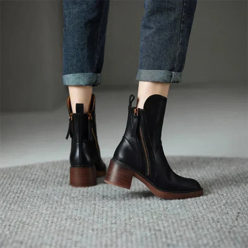 Women’s Zip-Up Ankle Boots with Block Heel