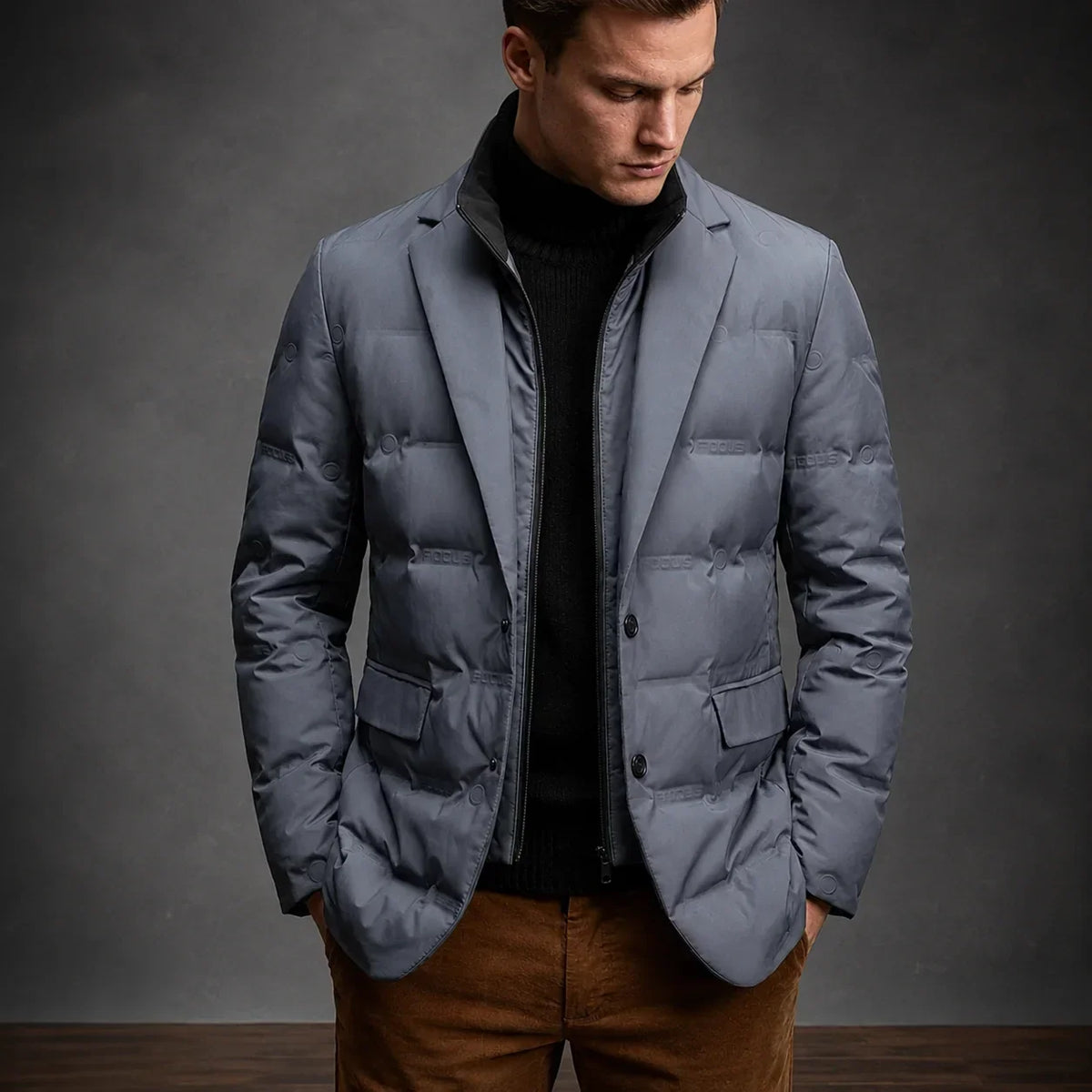 Zoren - Men's Quilted Duck Down Button Blazer