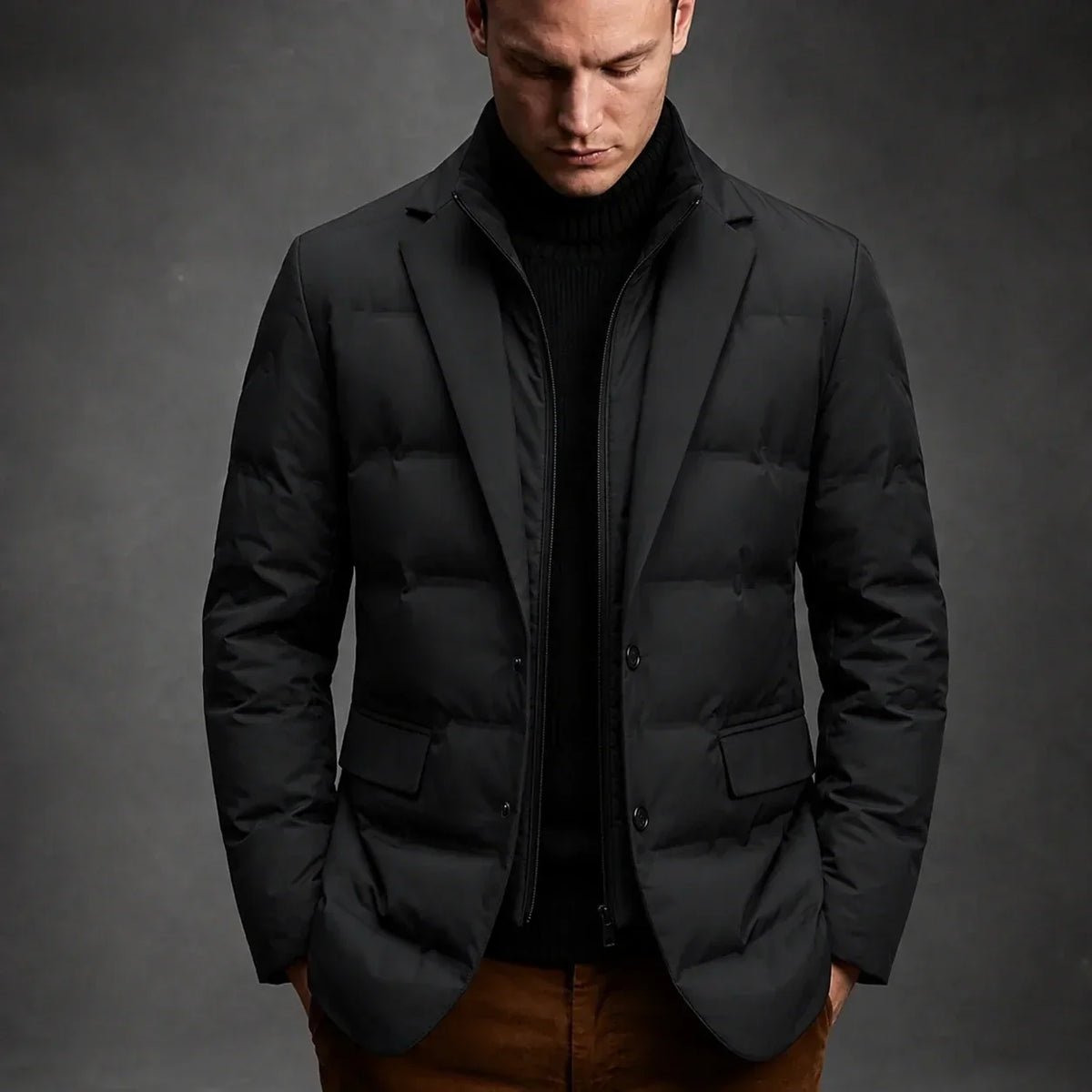 Zoren - Men's Quilted Duck Down Button Blazer