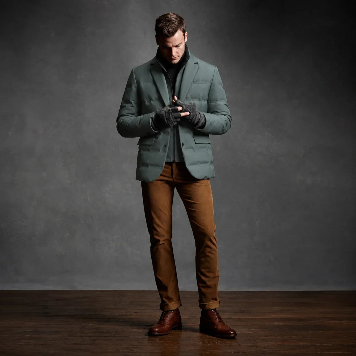Zoren - Men's Quilted Duck Down Button Blazer