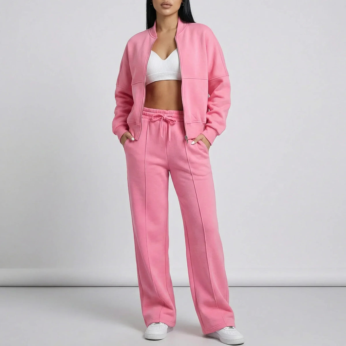 Women's Zip-Up Jacket Tracksuit Set Two-Piece