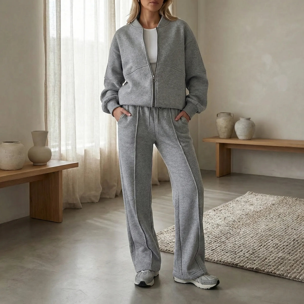 Women's Zip-Up Jacket Tracksuit Set Two-Piece