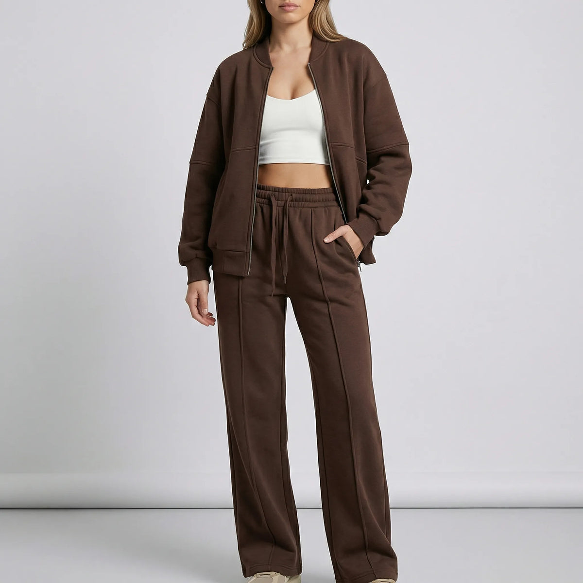Women's Zip-Up Jacket Tracksuit Set Two-Piece