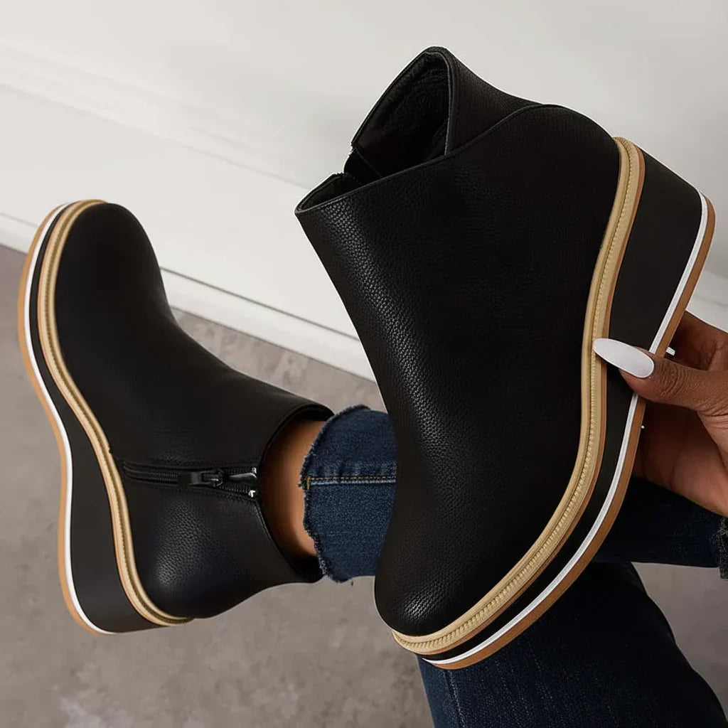 Women's Wedge Ankle Boots with Side Zip and Platform Sole