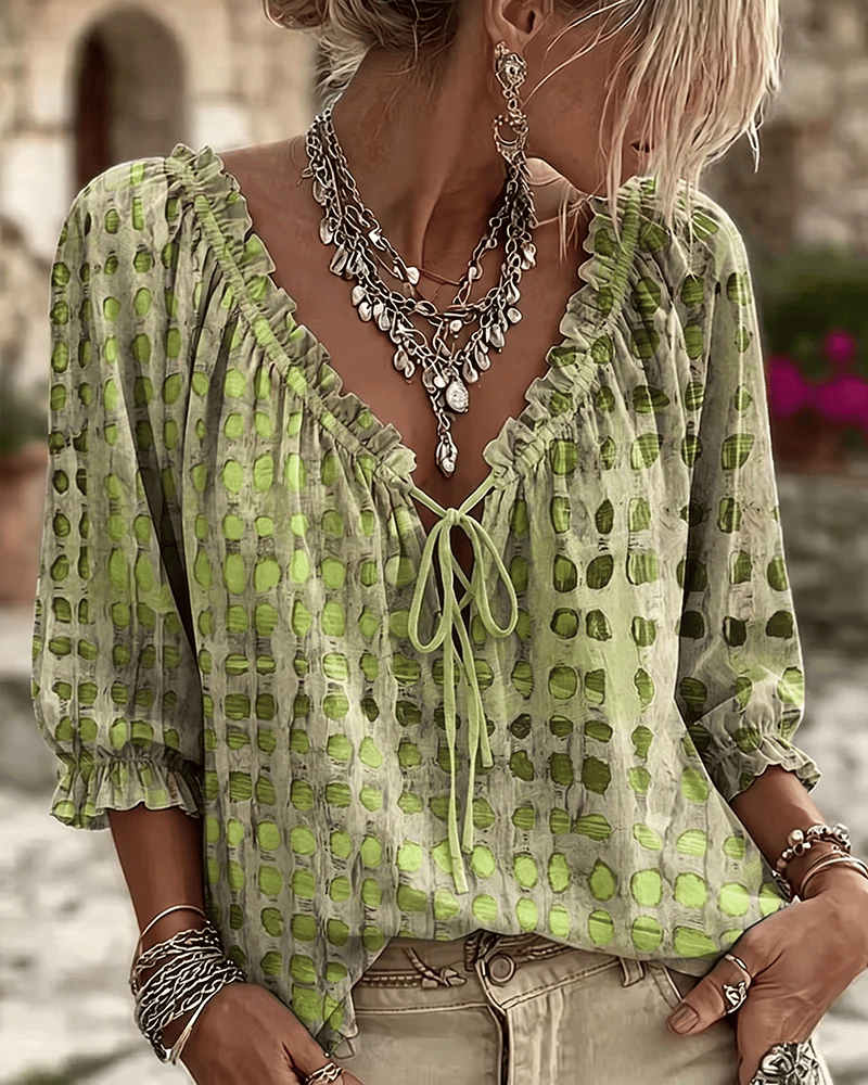 Flora - Soft-Touch Lace-Up V-Neck Blouse