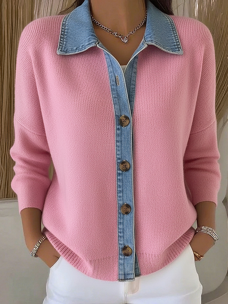Women's Button-Up Cardigan | Wool Blend Polo Collar Knit