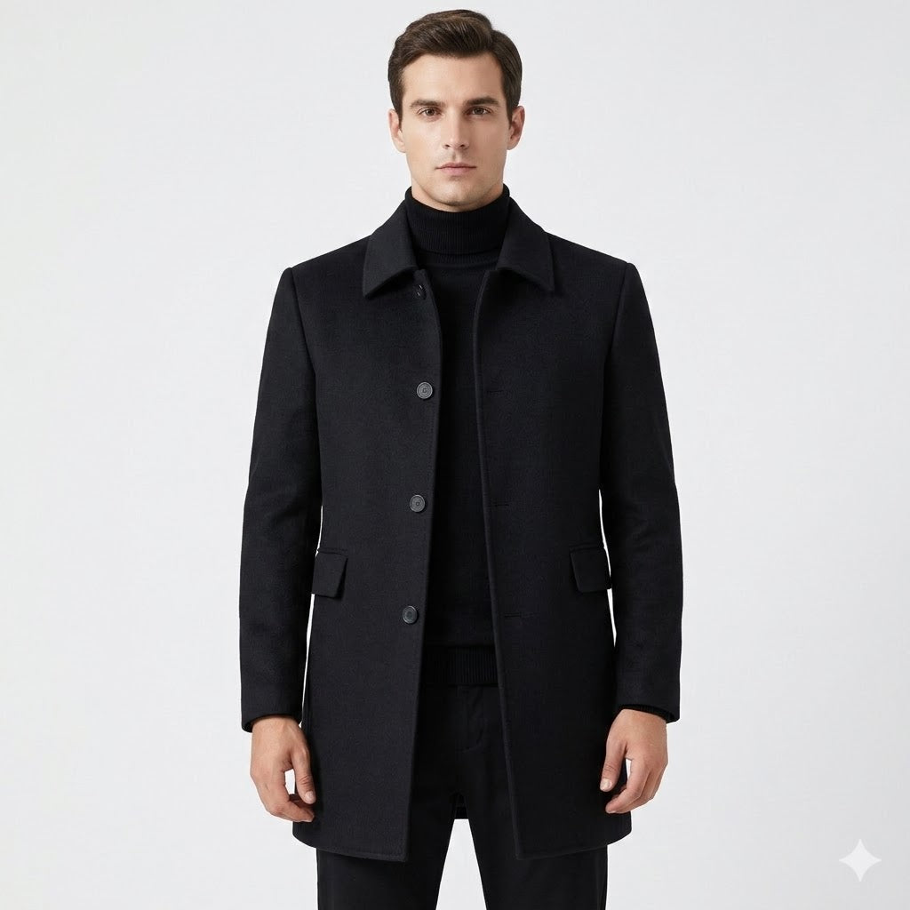 Men’s Tailored Single-Breasted Long Coat