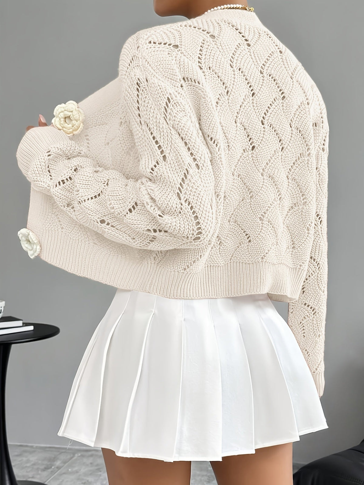 Heidi | Crochet Knit 3D Floral Buttons Cardigan