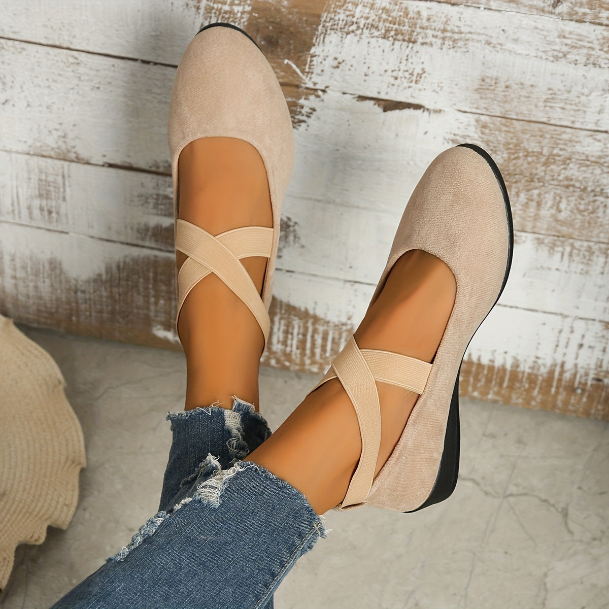 Women's Mary Jane Ballet Flats with Elastic Crossover Straps