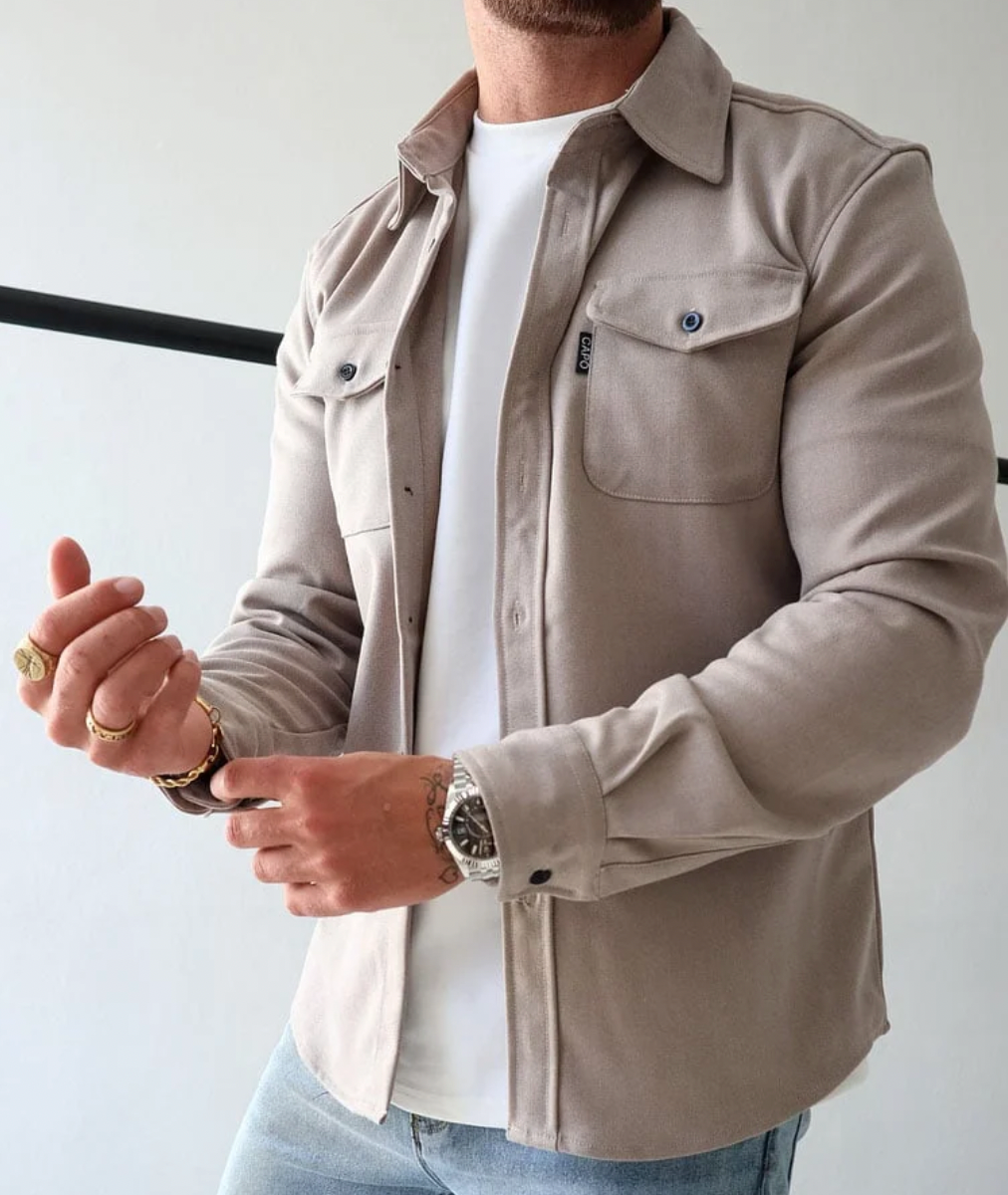 Men's Suede-Look Button-Up Overshirt