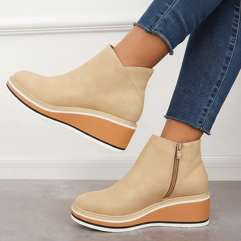 Women's Wedge Ankle Boots with Side Zip and Platform Sole