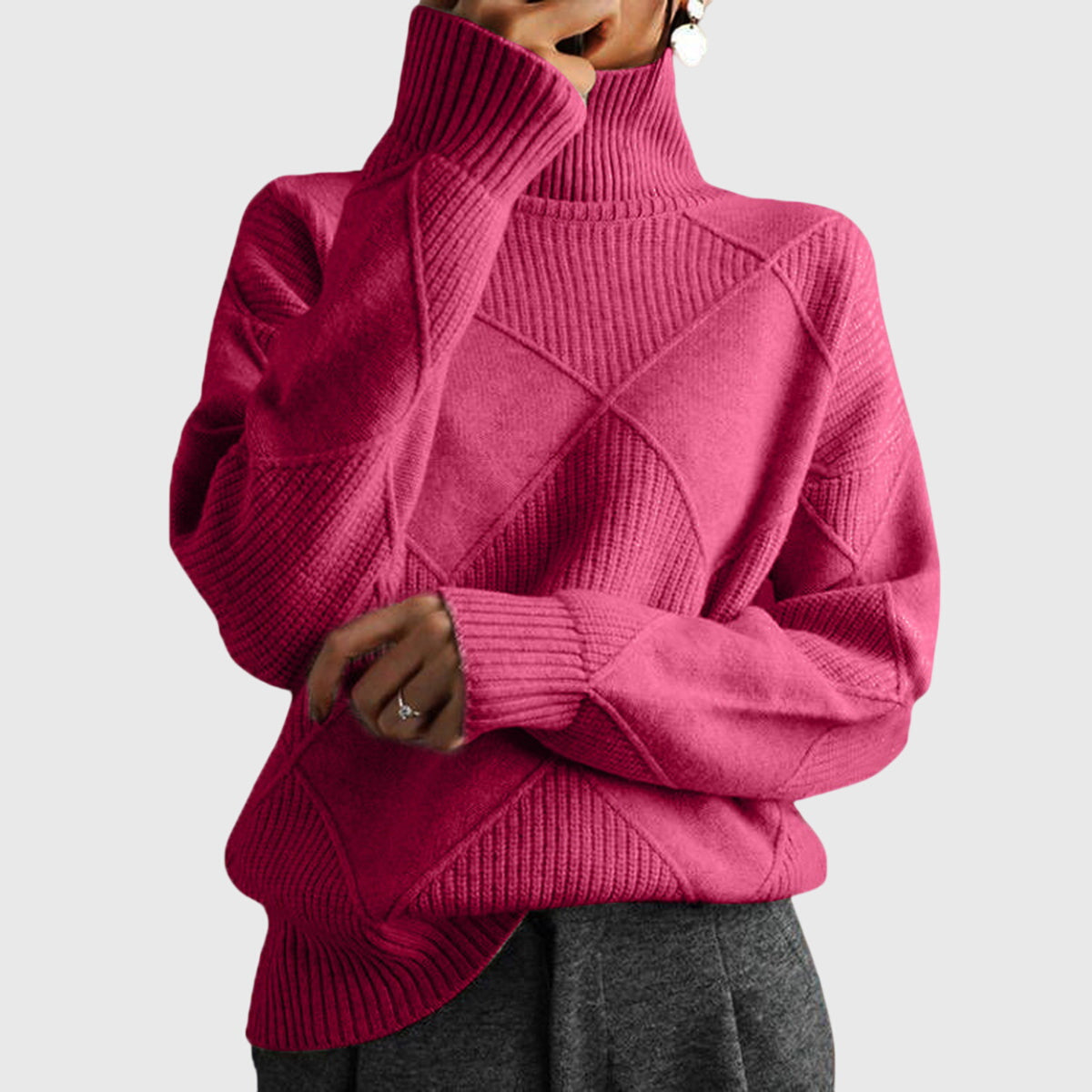 Wrenna | Roll Neck Diagonal Seam Detail Turtleneck Sweater