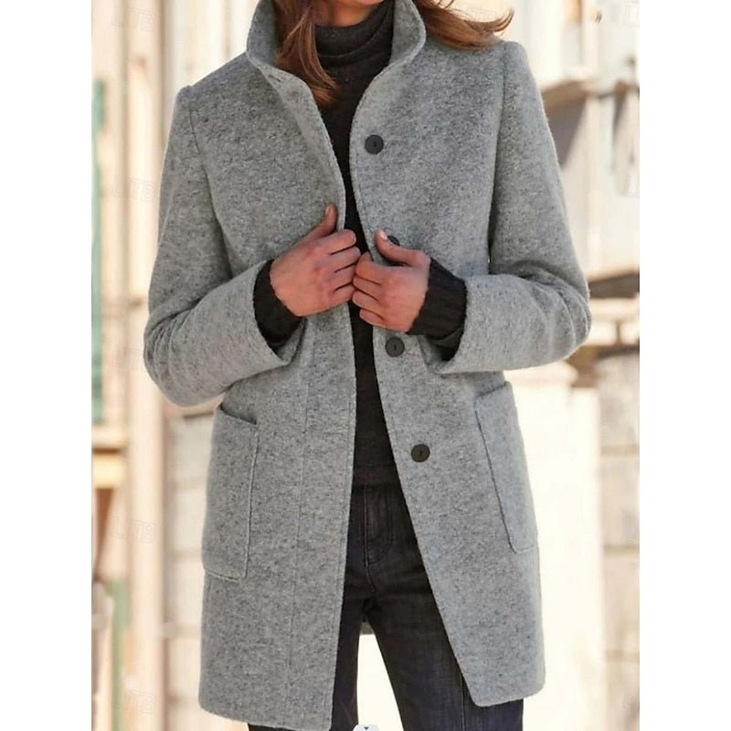 Women's Tailored Wool Blend Trench Coat | Stand Collar