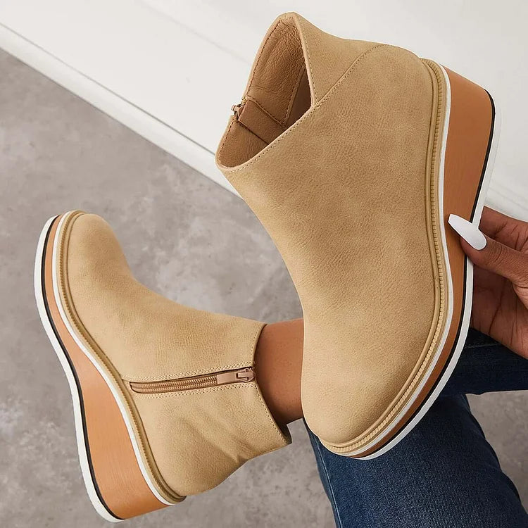Women's Wedge Ankle Boots with Side Zip and Platform Sole